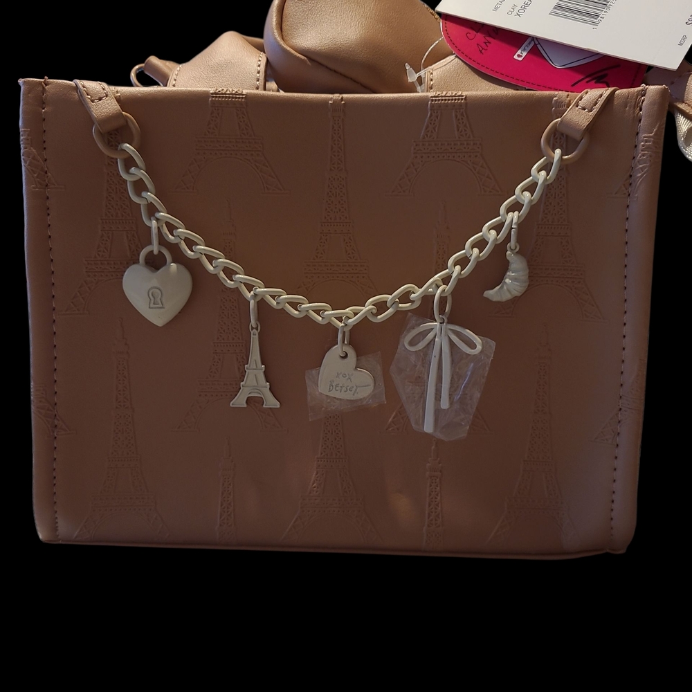 Betsey Johnson Chic Tan Handbag/Crossbody with Charm Accents